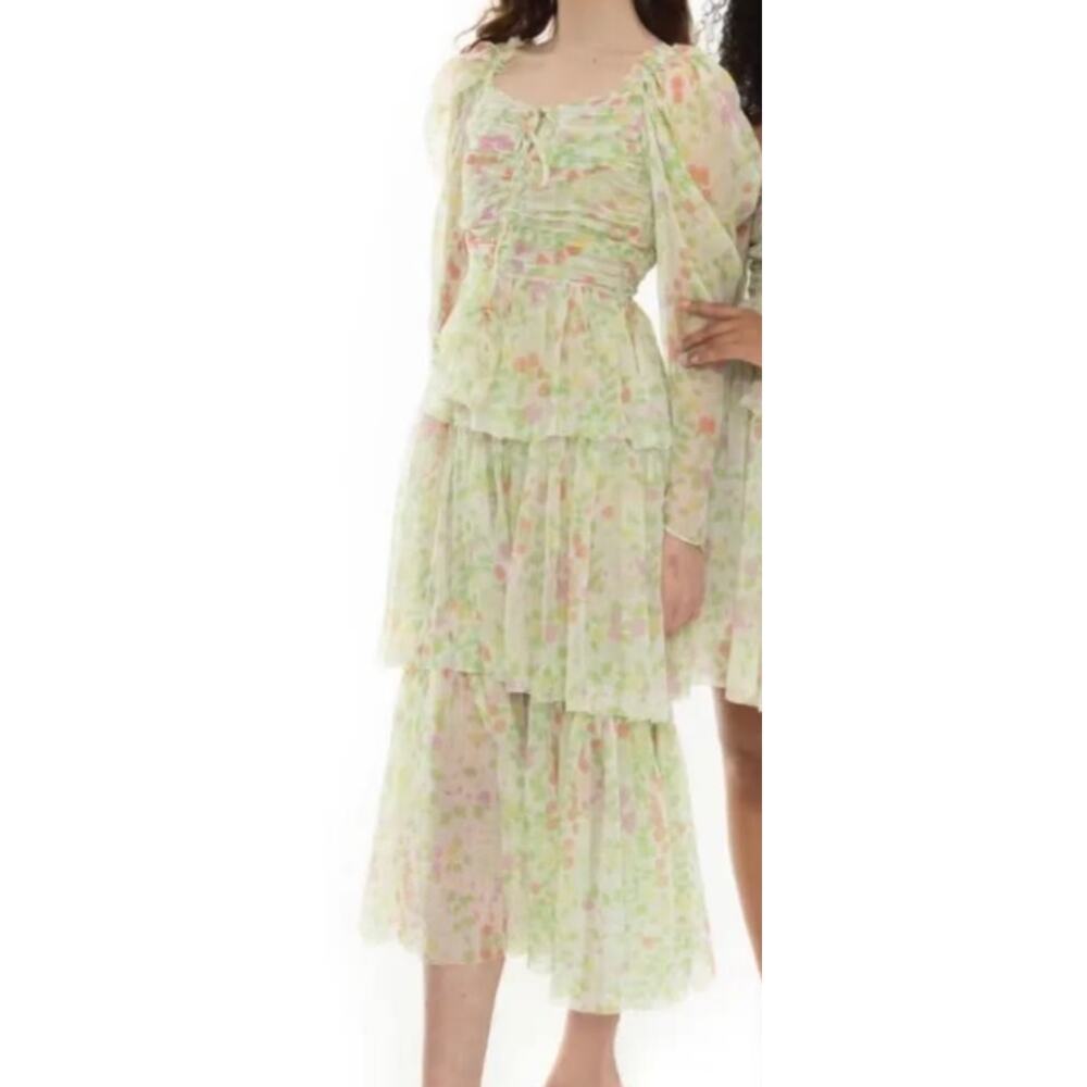 Redpolaris silk green floral dress 40
